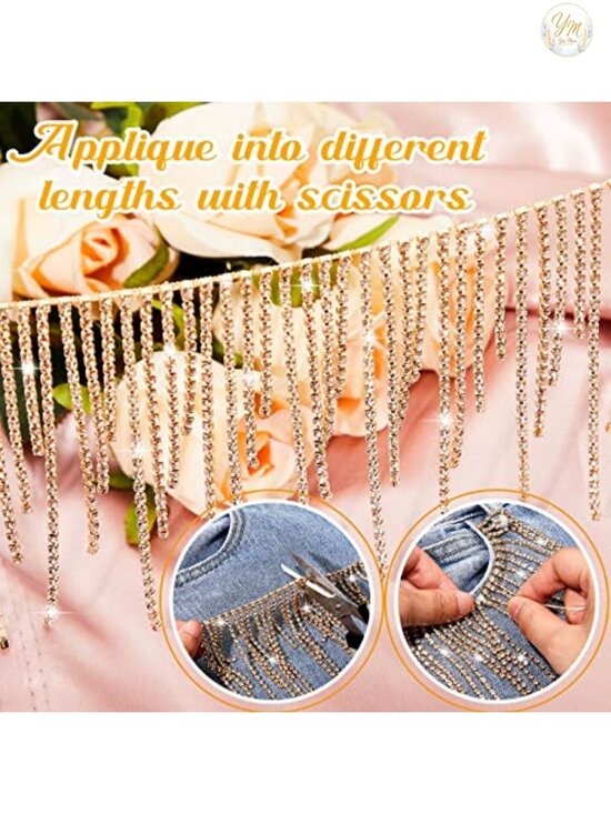 Rhinestone Fringe Belt with Beaded Trim & Tassel Chain for Jeans - DIY